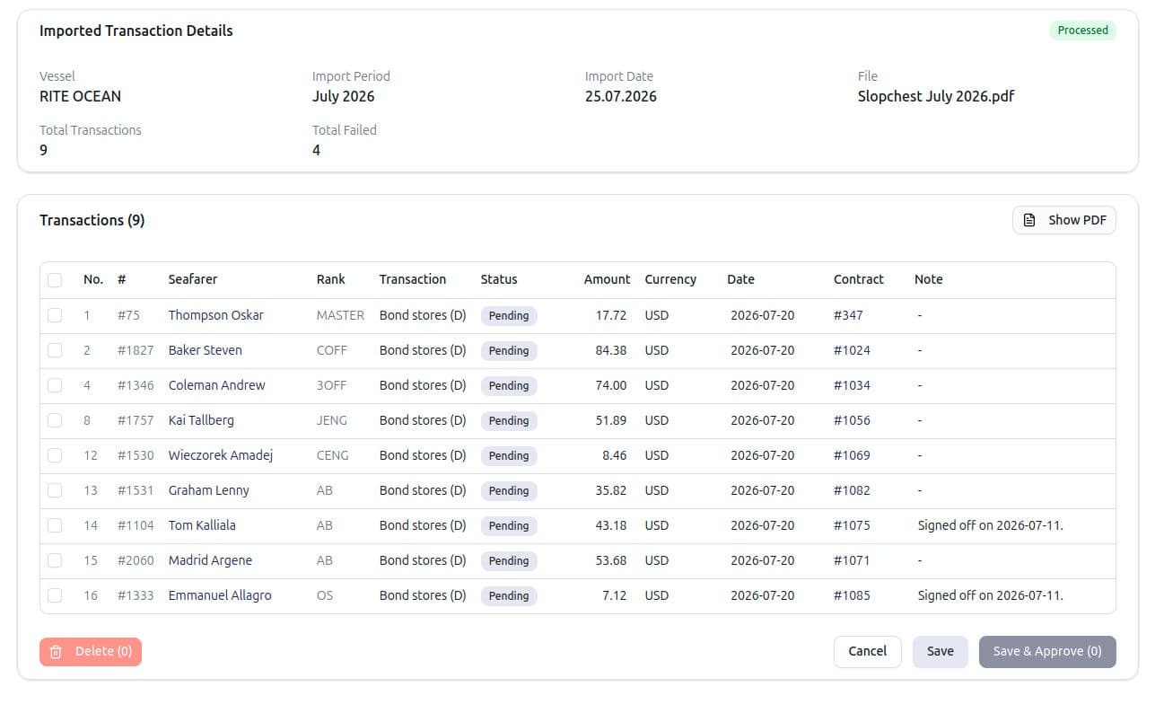 Import vessel-side transactions automatically